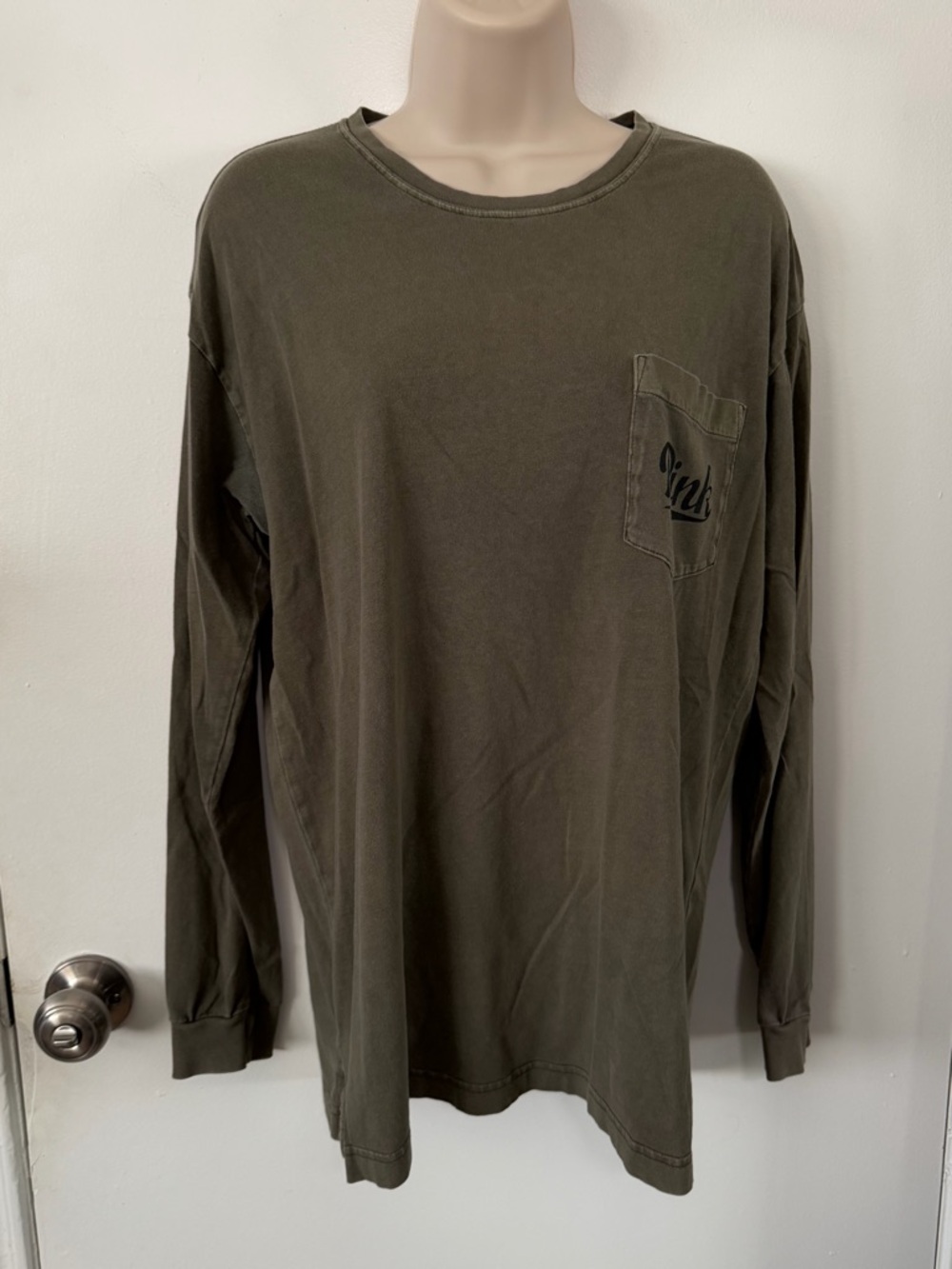 PINK Long-Sleeve Pocket Tee - Olive S